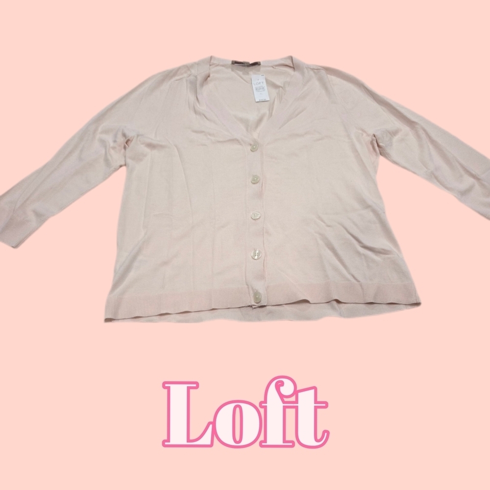 LOFT Women's Light Pink Button Down Cardigan 3/4 Sleeves Sz XL New With Tag